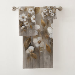 ニュートラルグレイ金ゴールドトープフローラ バスタオルセット