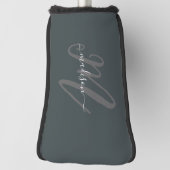 ニュートラルグレーはっきりしたスクリプトモノグラムと名前 ゴルフヘッドカバー (回転90)