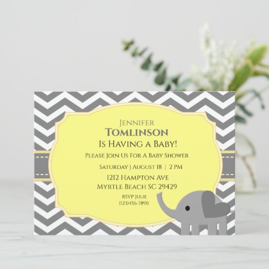 ニュートラルグレーアンドイエローベビーシャワー招待状 招待状 (スタンド正面)