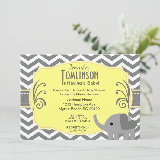 ニュートラルグレーアンドイエローベビーシャワー招待状 招待状 (スタンド正面)