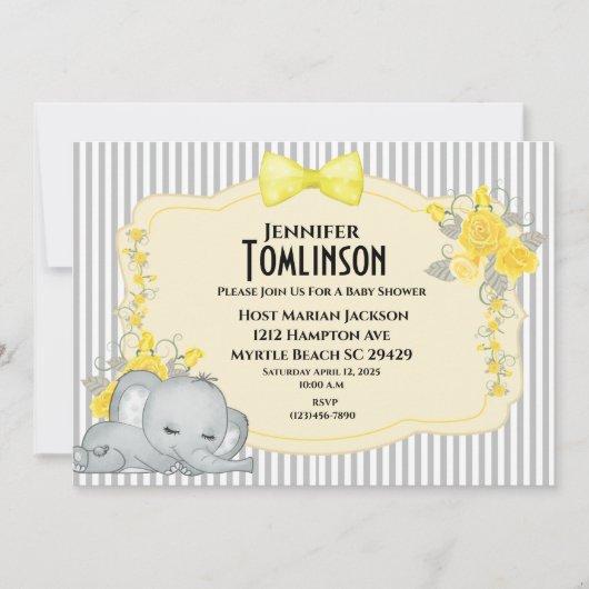 ニュートラルグレーイエローフローラベビーシャワー招待状 招待状 (正面)