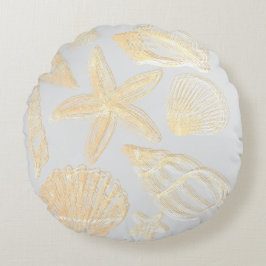 ニュートラルグレータンベージュシーシェルシェルビーチハウス ラウンドクッション