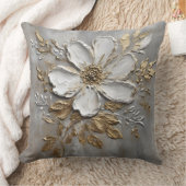 ニュートラルグレーホワイト金ゴールドファームハウスフローラ クッション (ブランケット)