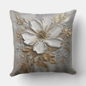 ニュートラルグレーホワイト金ゴールドファームハウスフローラ クッション (裏面)