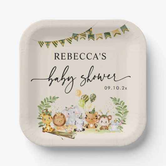 ニュートラルサファリジャングルパーティーベビーシャワー ペーパープレート (正面)
