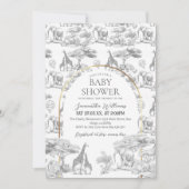 ニュートラルサファリ動物のエレガントトイレベビーシャワー 招待状 (正面)