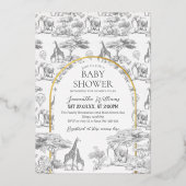 ニュートラルサファリ動物のエレガントトイレベビーシャワー 箔招待状 (正面)