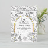 ニュートラルサファリ動物のエレガントトイレベビーシャワー 箔招待状 (立ち正面)