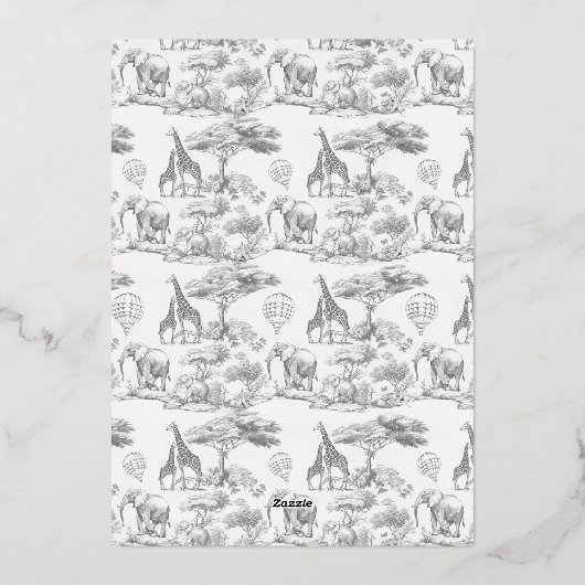 ニュートラルサファリ動物のエレガントトイレベビーシャワー 箔招待状 (裏面)