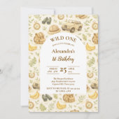 ニュートラルサファリ動物Wild One1歳の誕生日 招待状 (正面)
