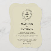 ニュートラルシンプルベージュエレガントモノグラム結婚ズ 招待状 (正面/裏面)