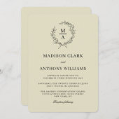 ニュートラルシンプルベージュエレガントモノグラム結婚ズ 招待状 (正面/裏面)