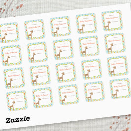 ニュートラルジェンダーキリンベビー蔵書票 スクエアシール