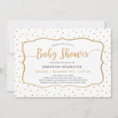 ニュートラルジェンダーホワイト金ゴールドドットベビーシャワー 招待状 (正面)