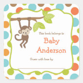 ニュートラルジェンダーモンキーベビー蔵書票 スクエアシール (正面)