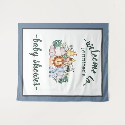 ニュートラルジャングルサファリアニマルベビーシャワーワイルドワン タペストリー (正面(横))