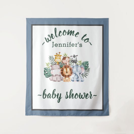 ニュートラルジャングルサファリアニマルベビーシャワーワイルドワン タペストリー (正面)