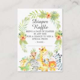 ニュートラルジャングル動物赤ちゃんシャワーおむつラッフル エンクロージャーカード
