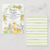 ニュートラルジャングル動物赤ちゃんシャワーおむつラッフル エンクロージャーカード (正面/裏面)