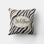 ニュートラルスタイリッシュベージュクリーム炭抽象芸術波形 クッション (裏面)