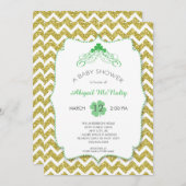 ニュートラルセントパトリックズデイベビーシャワー金ゴールドグリッター 招待状 (正面/裏面)