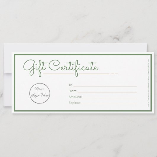 ニュートラルセージグリーンロゴビジネスのギフト証明書 (裏面)