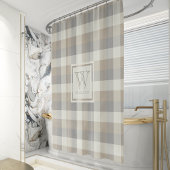 ニュートラルタングレーアイボリー素朴プレイドモノグラム シャワーカーテン