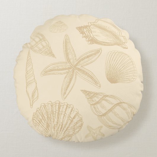 ニュートラルタンベージュシーシェルシェルビーチハウス ラウンドクッション (正面)