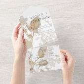 ニュートラルタン ワイルドフラワーズ モダン ディナー オールインワン招待状 (貼ってはがせる)