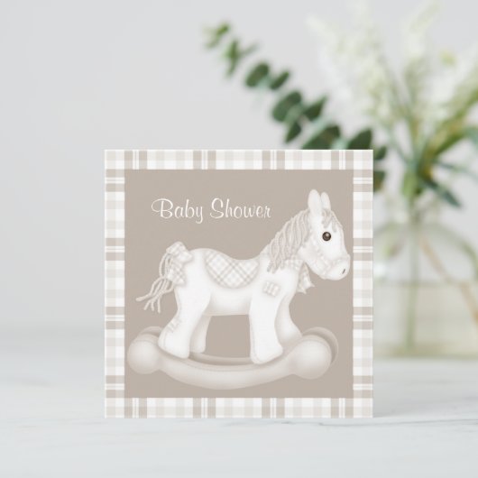 ニュートラルチェック揺動馬赤ちゃんシャワー招待状 招待状 (スタンド正面)