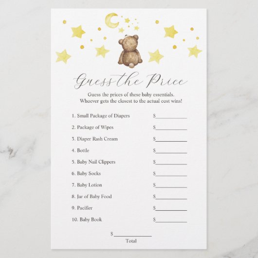 ニュートラルテディベアとスターがプライスゲームを推測 チラシ (正面)