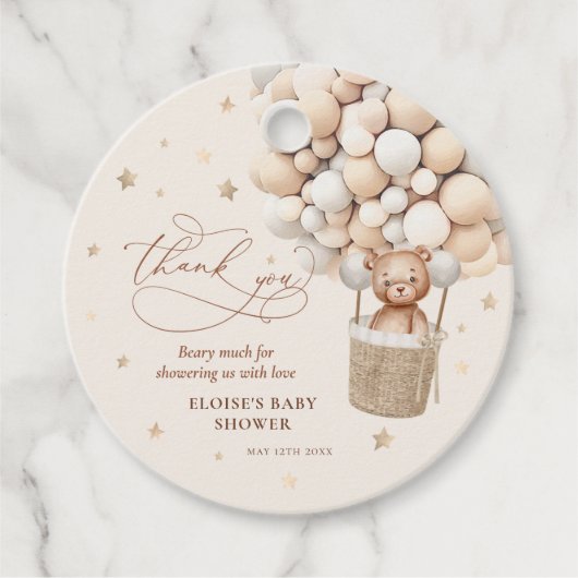 ニュートラルテディベアバルーンバーリーウェイベビーシャワー フェイバータグ (正面)