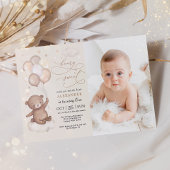 ニュートラルテディベアバルーン1st誕生日パーティー 招待状