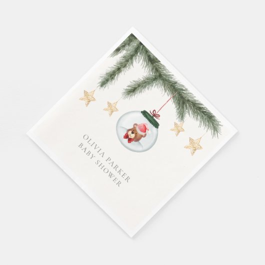 ニュートラルテディベア冬のベビーシャワー スタンダードランチョンナプキン (角)