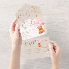 ニュートラルテディベア熱い空気バルーン赤ちゃんシャワー オールインワン招待状