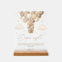 ニュートラルテディベア赤ちゃんシャワーおむつラッフル アクリルサイン