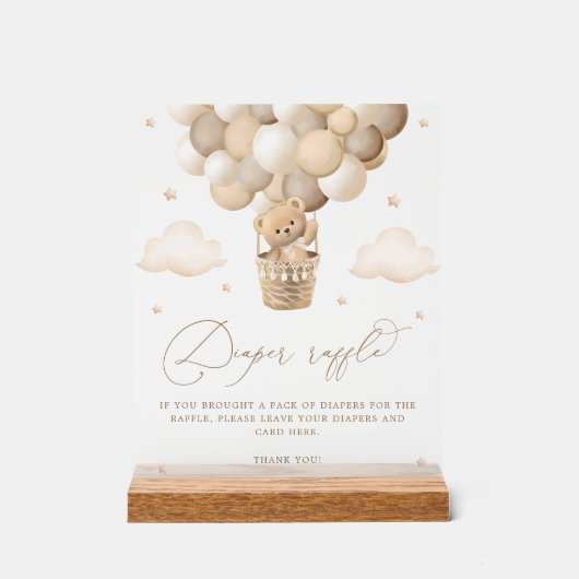 ニュートラルテディベア赤ちゃんシャワーおむつラッフル アクリルサイン (正面)