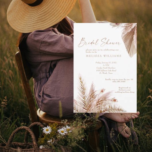 ニュートラルトーンパンパスブライダルシャワー 招待状