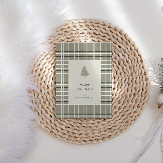 ニュートラルトーンプレイドミニマリストホリデーカード シーズンカード