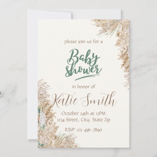 ニュートラルトーンボホベイビーシャワー招待状 招待状 (正面)