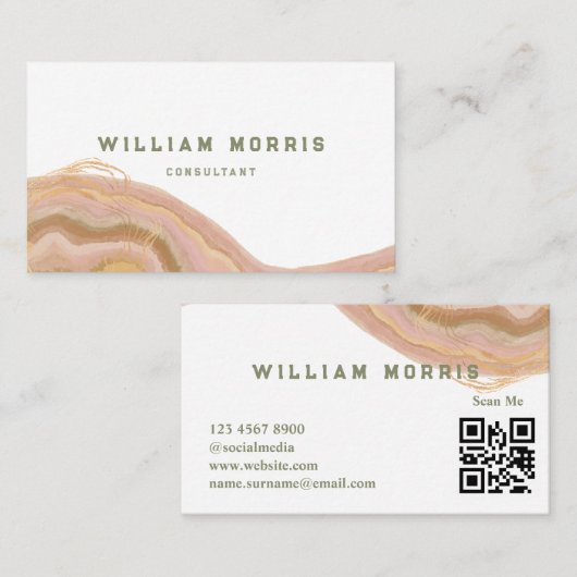 ニュートラルトーンミニマリストQRコードプロフェッショナル 名刺 (正面/裏面)