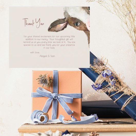 ニュートラルトーン牛の赤ちゃんシャワーありがとう ポストカード