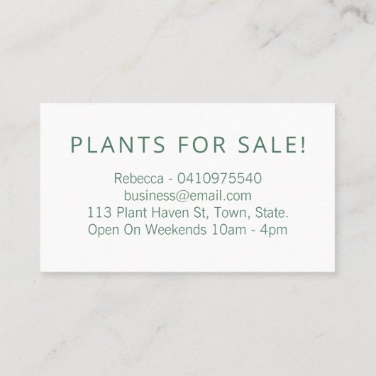 ニュートラルトーン葉家庭育ち屋内プラント子供部屋 名刺 (裏面)