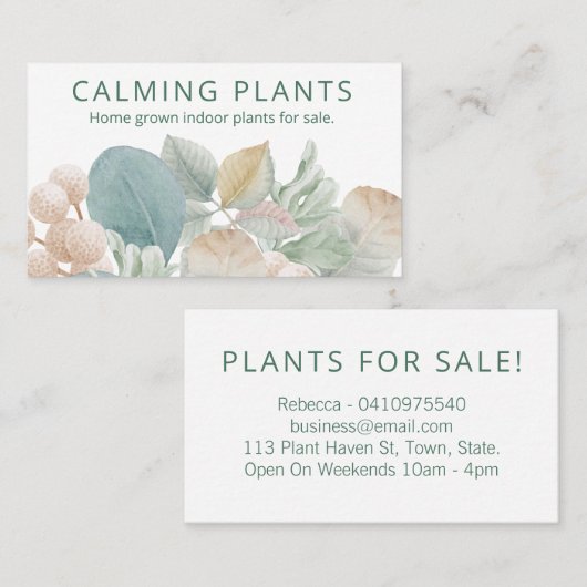 ニュートラルトーン葉家庭育ち屋内プラント子供部屋 名刺 (正面/裏面)