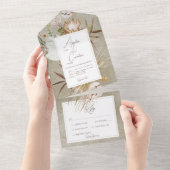 ニュートラルドライドボホフローラフレームセージ夕食会 オールインワン招待状 (貼ってはがせる)