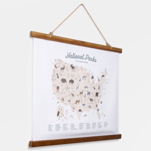 ニュートラルナショナルパークマップウッドランド子供部屋デコール 吊り下げ型タペストリー (傾斜あり)
