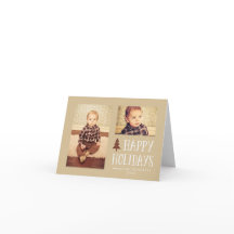 ニュートラルハッピーホリデーズクリスマスフォトグリーティング