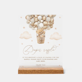 ニュートラルバルーンオムツラッフル付きテディベア アクリルサイン