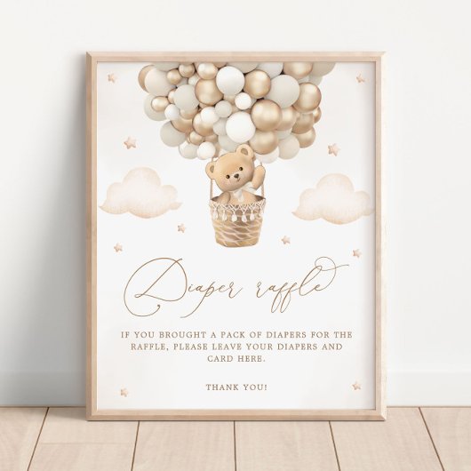 ニュートラルバルーンオムツラッフル付きテディベア ポスター