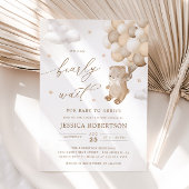 ニュートラルバルーン付きテディベアベビーシャワー 招待状